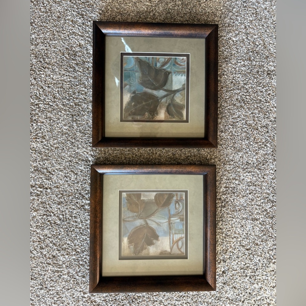 Elegant Brown Framed Leaf Art Set
